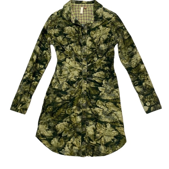 NWT Anthropologie Pilcro Ruched Corduroy Shirt Dress in Green Size 4 Small - Picture 5 of 14